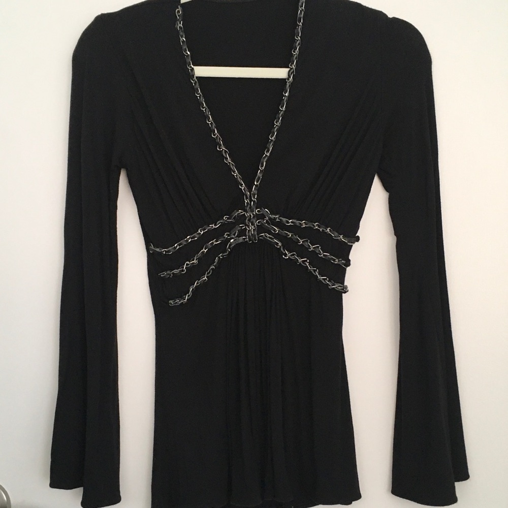 Sky Top with Leather and Chain Detail